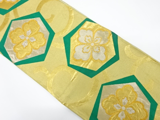 JAPANESE KIMONO / ANTIQUE FUKURO OBI / SILK / WOVEN ABSTRACT FLORAL KIKKO